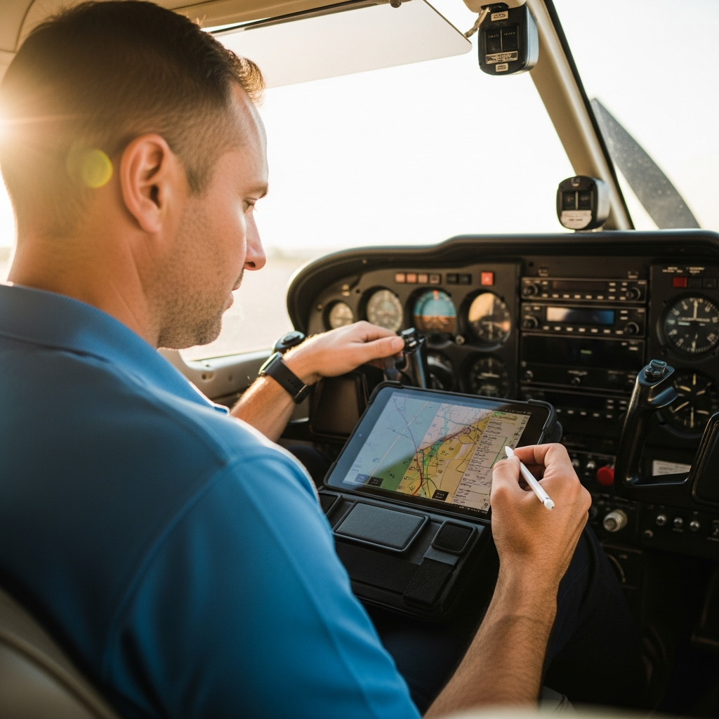 Tablet kneeboard in a general aviation cockpit